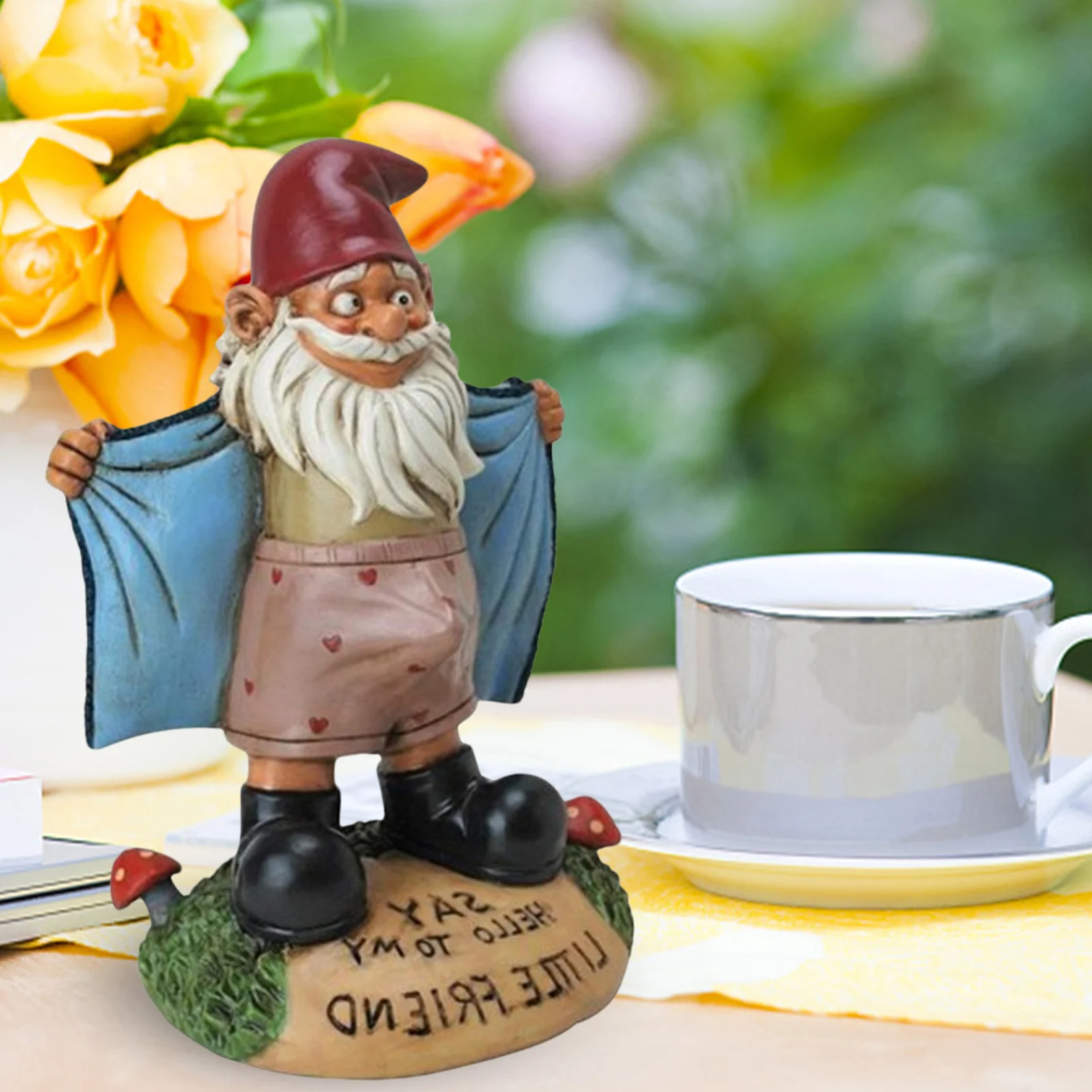 Funny Naughty Garden Gnome Statue Lawn Gnome Figurine SAY HELLO TO MY LITTLE FRIEND Dwarf Shows Underpants Garden Gnome Decor