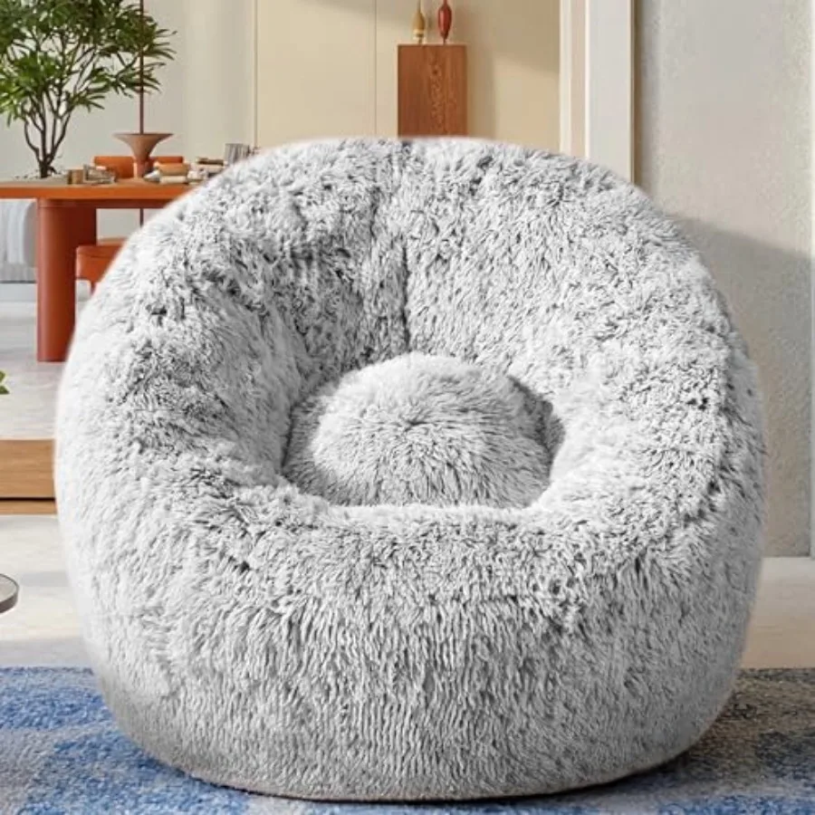 

Plush Faux Fur Bean Bag Chair with Memory Foam Filling for Adults Teens Ultra-Soft Lazy Sofa in Grey for Living Room Bedroom Co