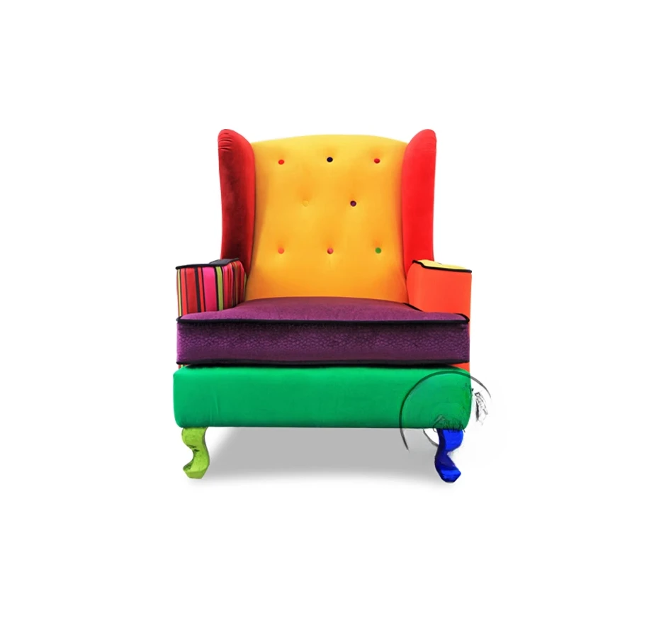 European fabric tiger chair solid wood legs American contrasting color retro single sofa