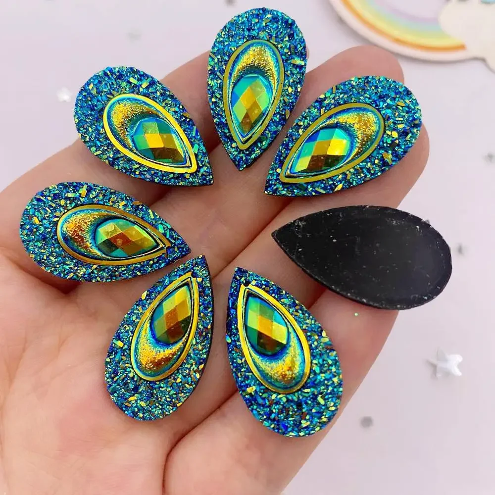 30Pcs Shiny AB Resin 16*28mm Peacock Teardrop Flatback Rhinestone Appliques Wedding Decoration Crystals Gems Craft C696