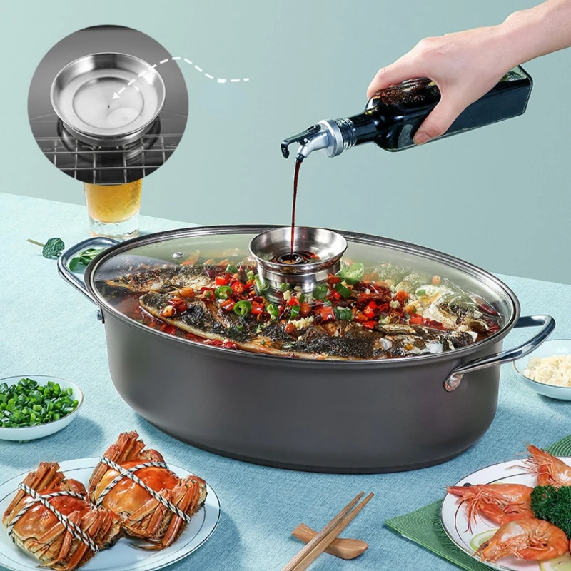 Steamed Fish Pot Household Steamer Large Non-stick Cooking Pot Grilled Fish Pot Seafood Gas Steamer Induction Cooker Universal