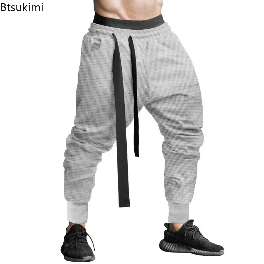 2024 New Waffle Pants Men's Hip Hop Solid Color Trousers Trend Male Streetwear Fashion Casual Loose Sweatpant for Men Young Teen