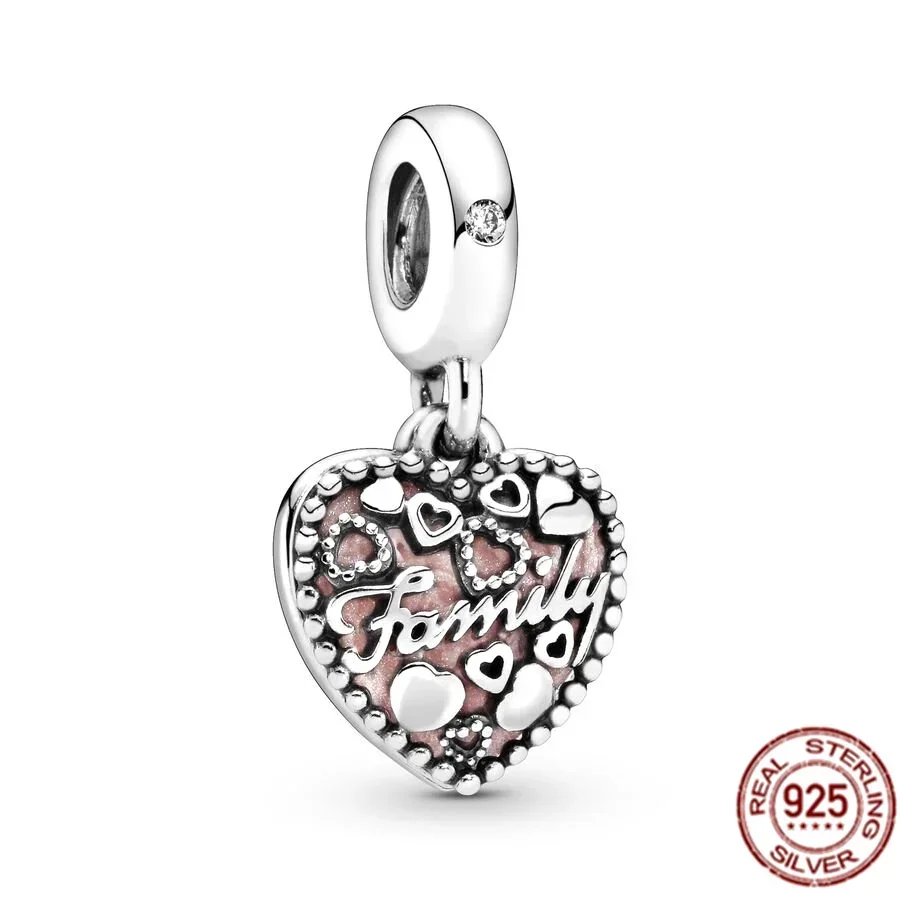 Bijoux en argent regardé 925, coeurs ajustables liés, médaillon coeur fendu et ouvrable, breloques pendantes, perles pour bracelet Pandora, original