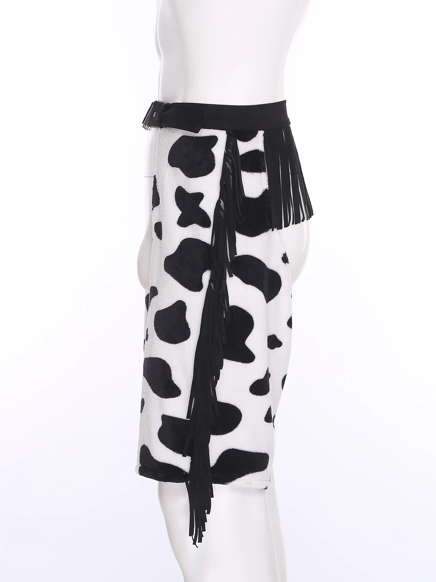 Mens Vintage Cowboy Chaps Cowgirls Cosplay Costume Cow Spot Tassel Fringe Print Flannel Pants Crotchless Shorts for Club Party view 5