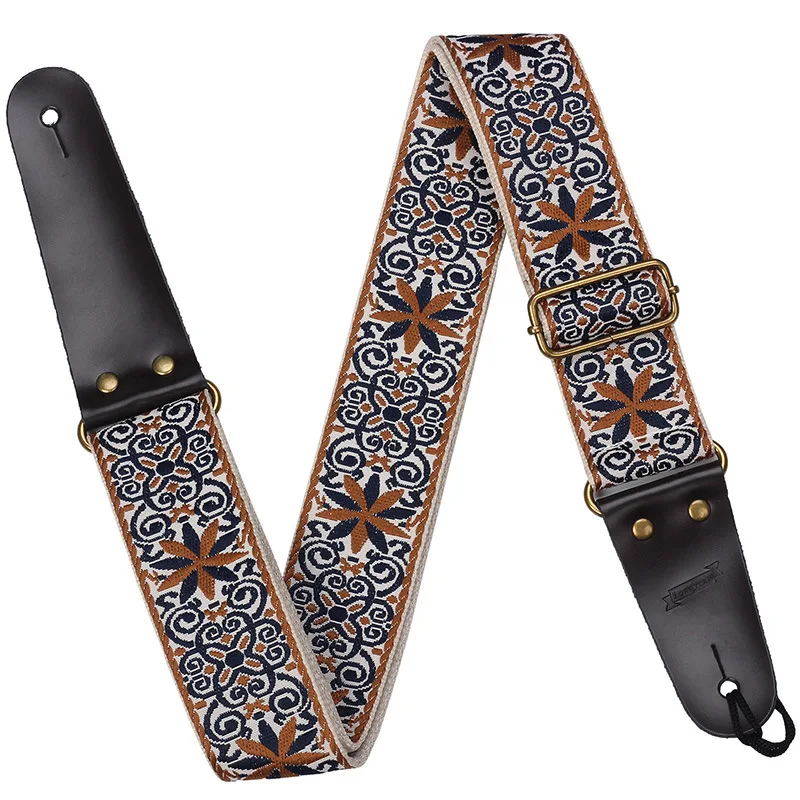 Creative Embroidered Guitar Strap for Electric Guitar, Simple Folk Guitar Strap with Pick and Anti-slip Buckle Accessories