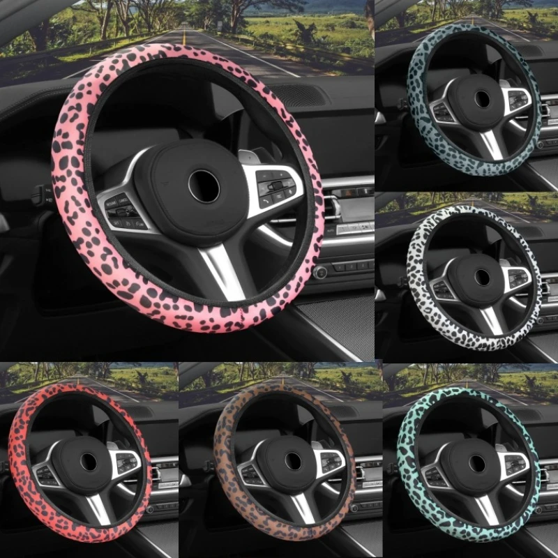 Car Steering Wheel Cover Leopard Print No Inner Ring Steering Wheel Cover High-Grade Breathable Non-Slip Auto Handlebar Cover