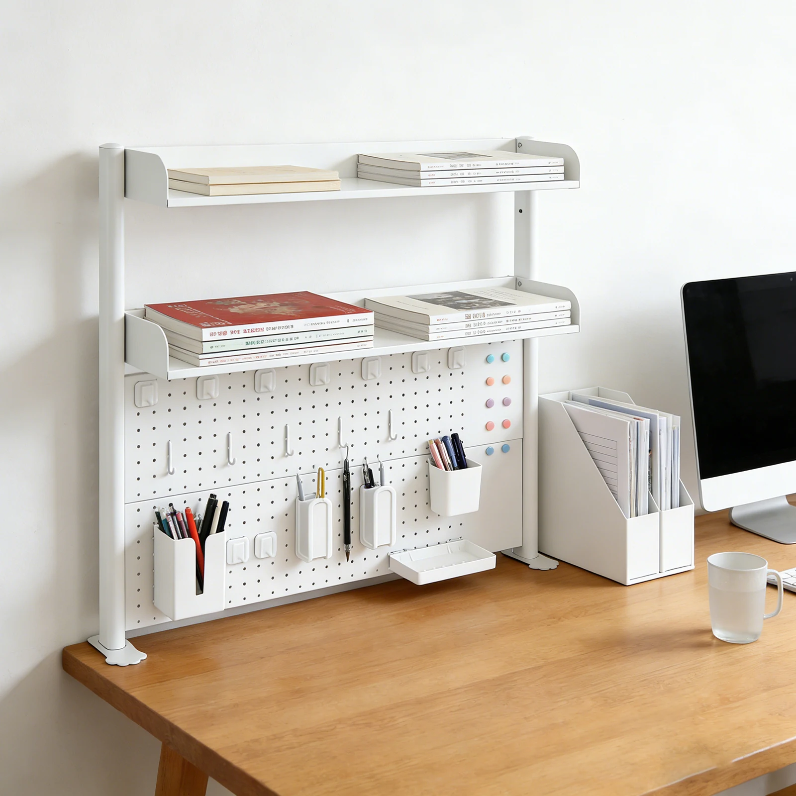 37" Clamp-on Pegboard with Accessories, No Drill Desk Shelf, 2-Tier Organizer with Hooks & Tray, Space Saving Storage Rack for Home Office & Dorm