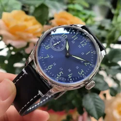 44mm Mechanical Hand Wind Men's watch blue dial green number Green luminous Sapphire crystal ST3600 movement