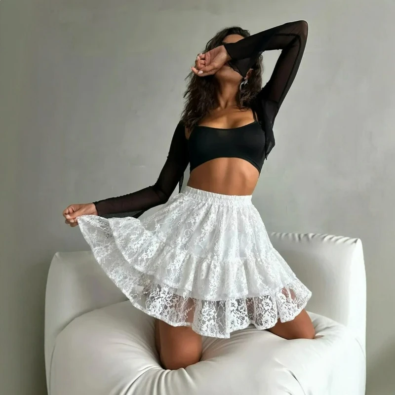 European American Cross-border Lace Short Skirt for Women 2026 Summer New Fashion Sexy and Hot Girl Style Jacquard Cake Skirt
