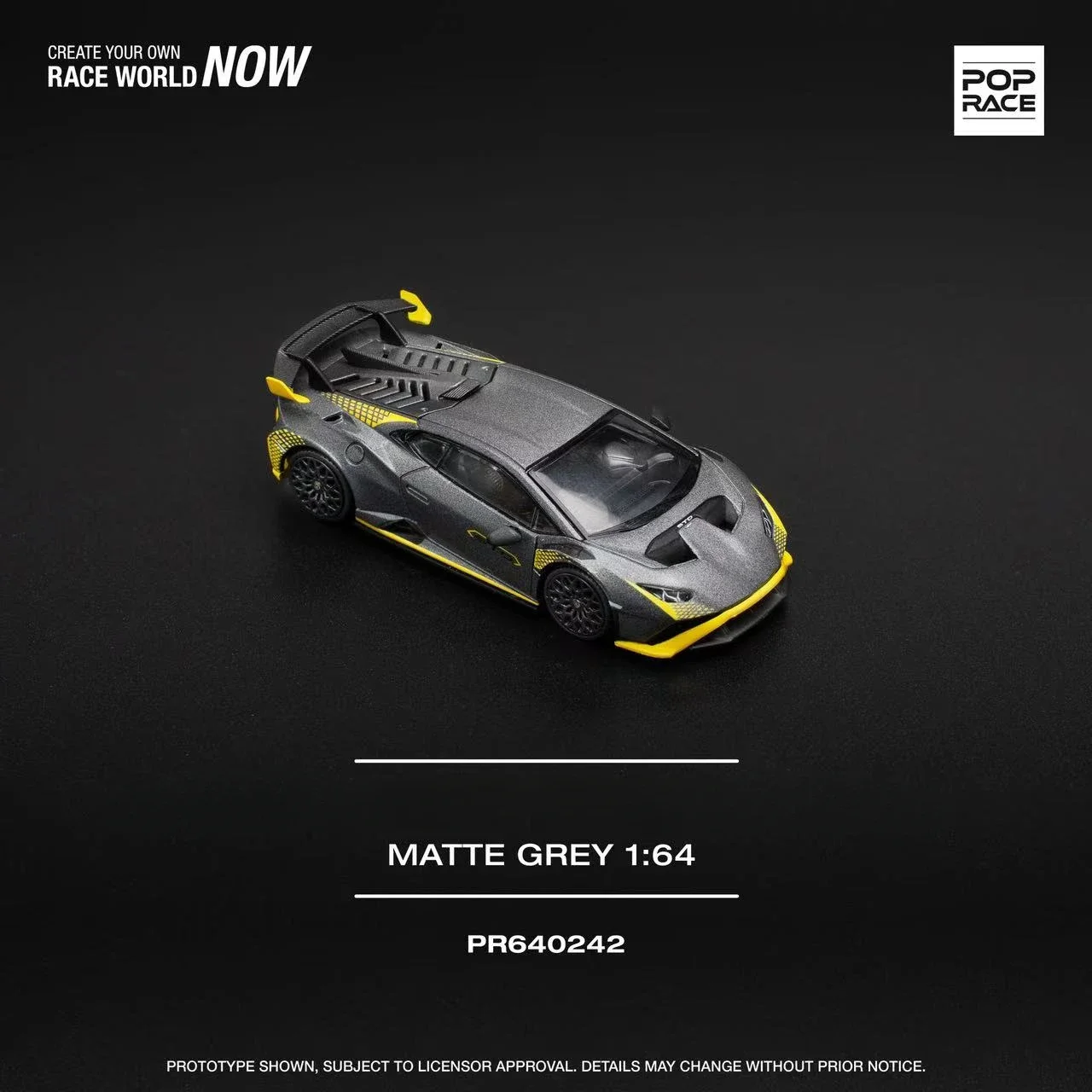 **Pre-order **Pop Race 1:64 HURACAN MATTE GREY Diecast Model Car