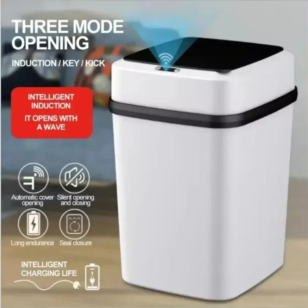 Cubo de basura de reciclaje inteligente, cubo de basura eléctrico con sensor automático, impermeable, cocina y baño, 13L