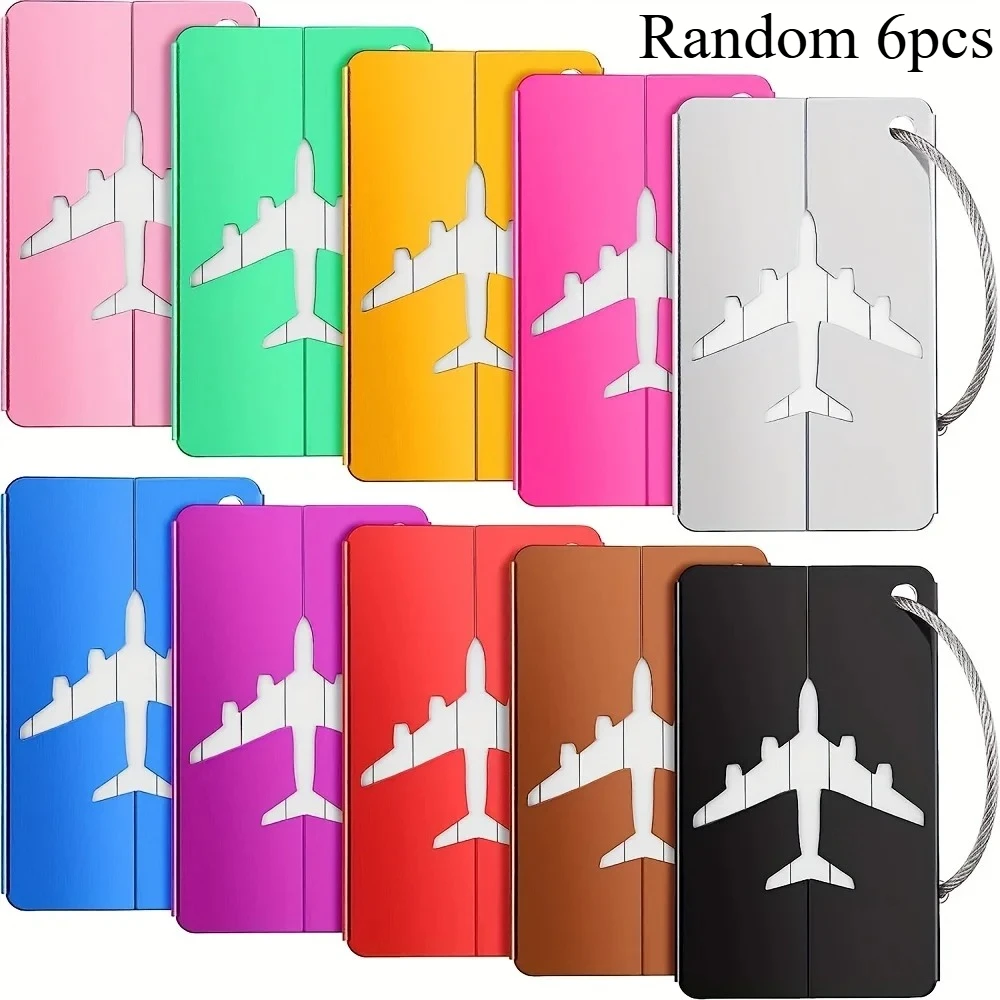 6PCS Durable Aluminum Alloy Luggage Tag Fashion Anti-theft Steel Ring Design Luggage Identification Aircraft Check-in Sling Tag
