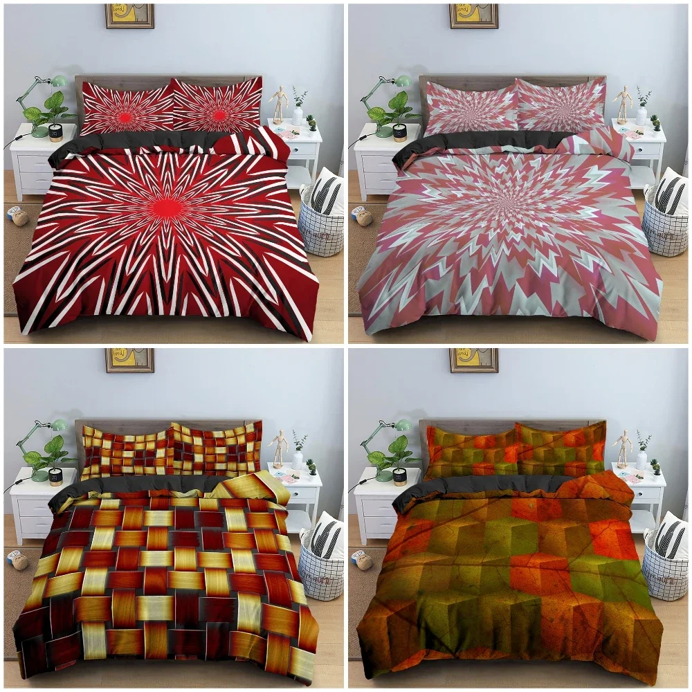 

3D Geometry Bedding Set Bedroom Abstract Style Duvet Cover Set Pillowcase King Queen Twin Single Bedclothes Home Decor 2/3PCS