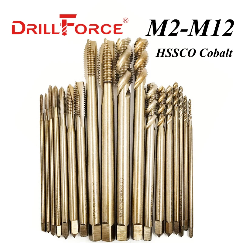 Drillforce Long Cobalt Screw Thread Tap Drill Bit HSSCO M35 Pointed Spiral Flute Metric M2-M12 Machine Tools For Stainless Steel