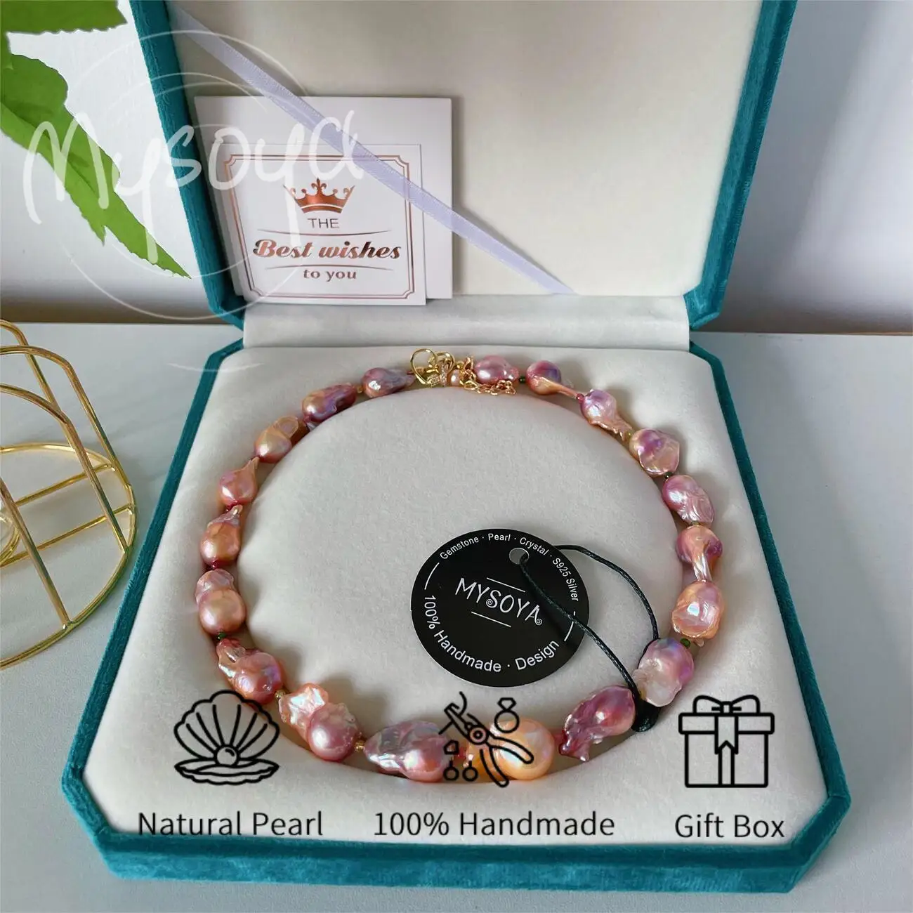 

MYSOYA 13-16mm Natural Purple Baroque Pearl Colorful Tourmaline Necklace For Women Men Luxury Gift Box Wedding Birthday Gift