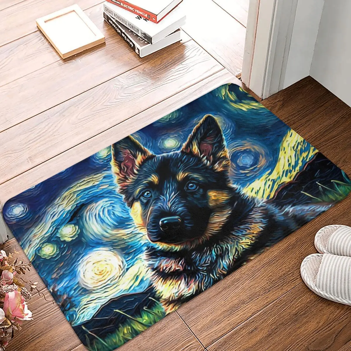 A German Shepherd Starry Night Doormat Rug Carpet Mat Footpad Polyester Front Room Corridor Kitchen Bedroom Balcony Toilet