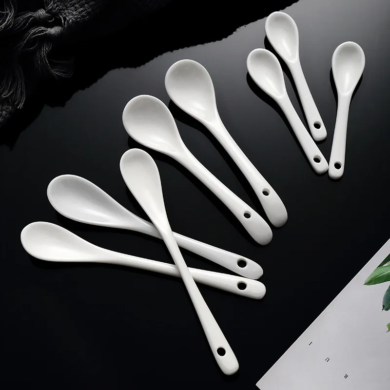 5pcs 8.5CM-12CM Ceramic Spoon Ceramic Small White Spoon Ceramic Coffee Spoon