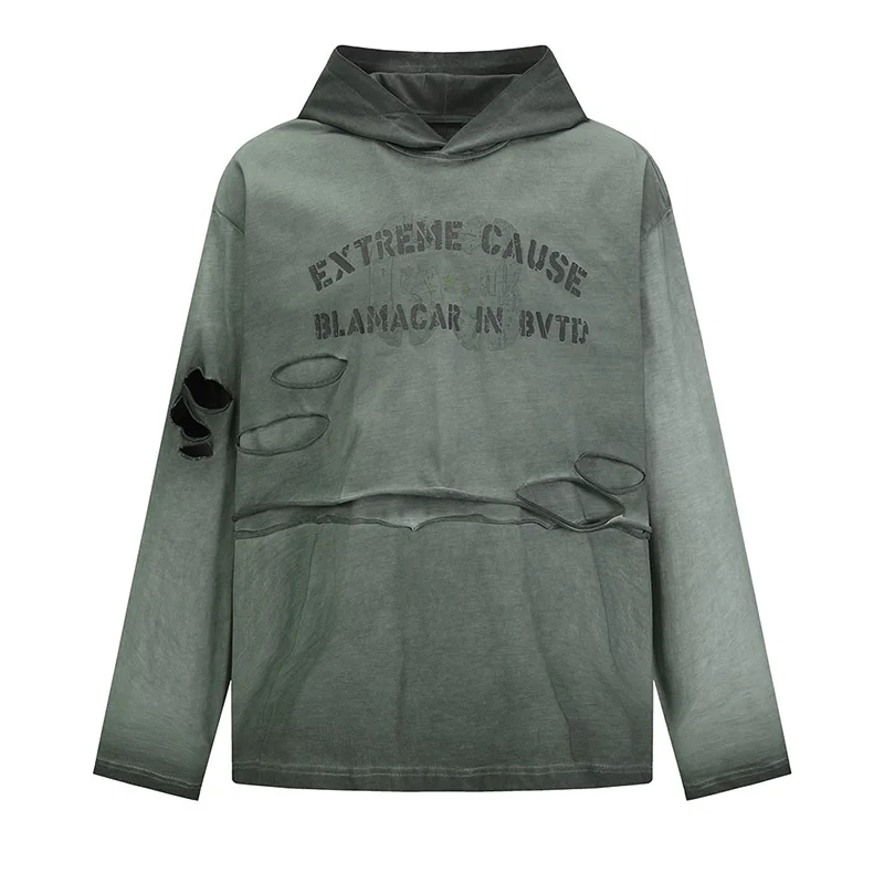 

Harkuju Oversized Ripped Sweatshirt Streetwear Hip Hop Casual Pullover Hoodies For Male Spring Autumn