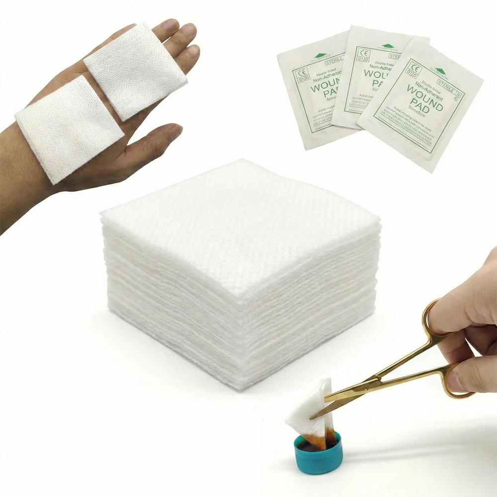 Compresses de Gasa Médica No Tejida |   Apósito Hemostático Absorbente para Traumatismos |   Kit de Primeros Auxilios Esencial para Supervivencia al Aire Libre 50/100 Piezas