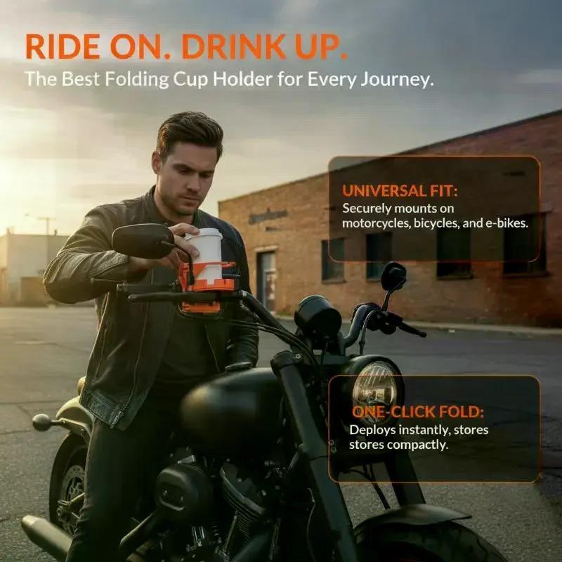 Hydrate On The Go! 2026 NEW Motorcycle Foldable Cup Holder, Lightweight Adjustable Water Bottle Mount For E-Bikes