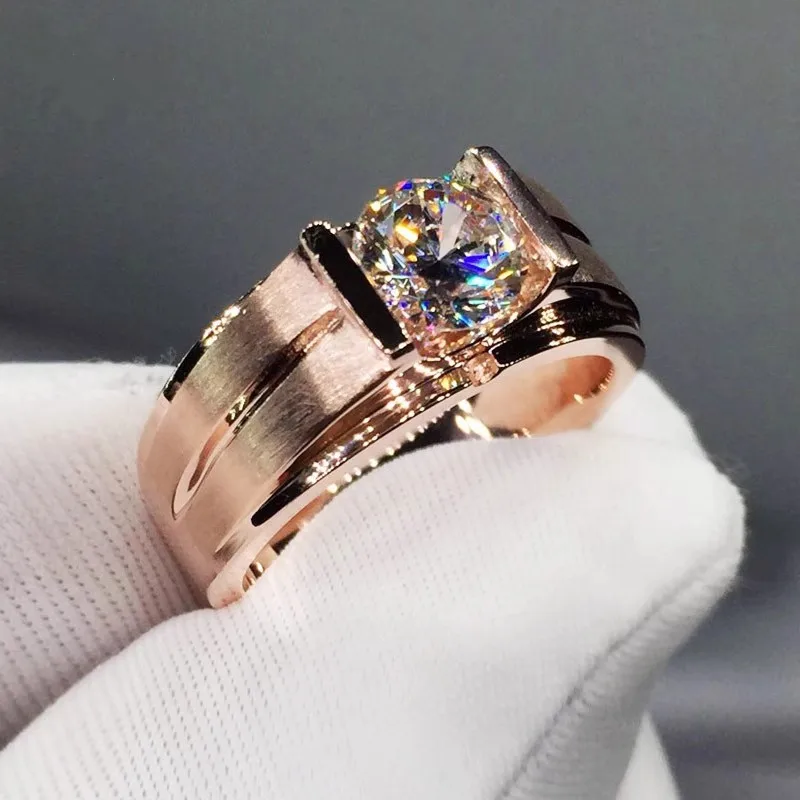 18K Rose Gold Men's Ring  Round Mosan Diamond  D-color VVS1  ring  Wedding/Engagement/Anniversary/Party/Valentine's Day Gifts