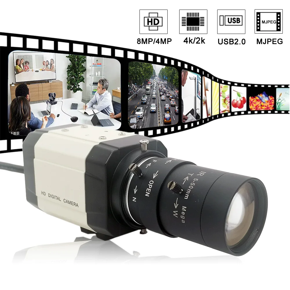 HD 4k 8MP USB Webcam 2K 4 Megapixel UVC OTG PC Video Camera Mini Industrial 3MP 6mm 2.8-12mm 5-50mm Varifocal Zoom Lens