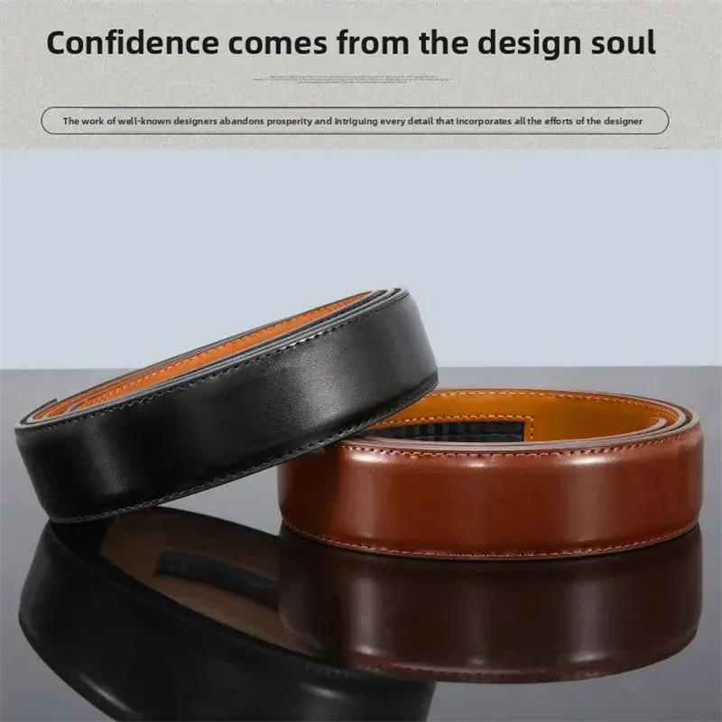 شريط حزام بعرض 3.5 سنتيمتر لإبزيم تلقائي حقيقي أصلي حزام جلد طبيعي للجسم بدون مشبك للرجال والنساء إكسسوارات حزام #5