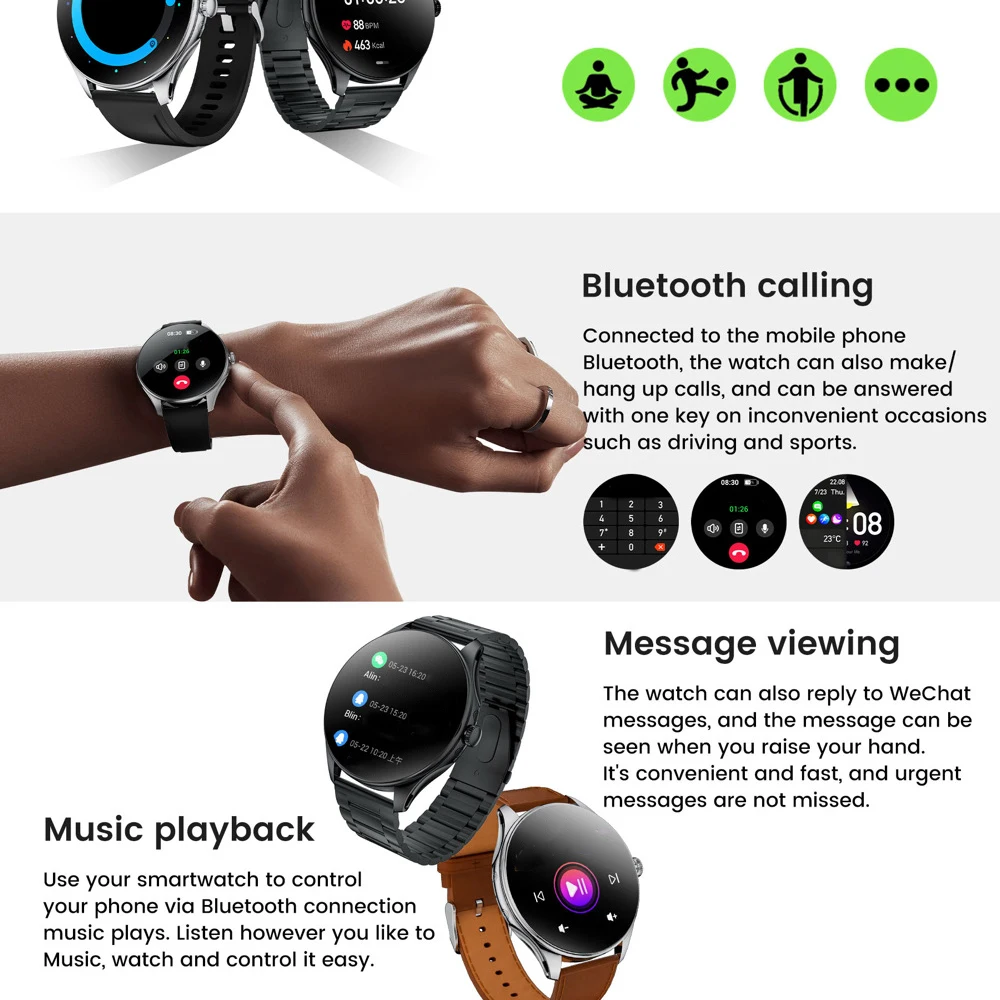 جديد في الهواء الطلق سوار AMOLED شاشة بلوتوث دعوة Smartwatch النساء مراقبة الصحة الموسيقى الرياضة الساعات الذكية سيدة مقاوم للماء