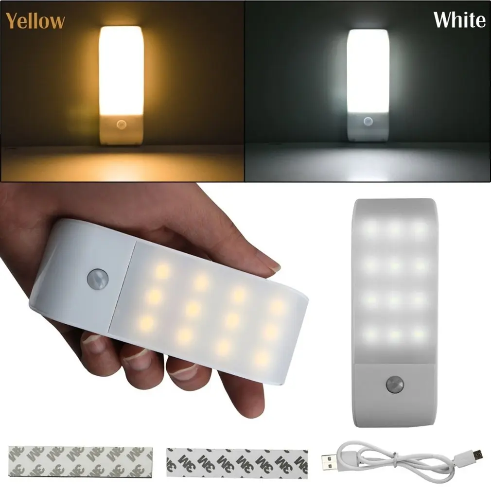 Mini recarregável Motion Sensor Light, luzes do armário, tira magnética, lâmpada do armário do quarto, interior, 12 LEDs