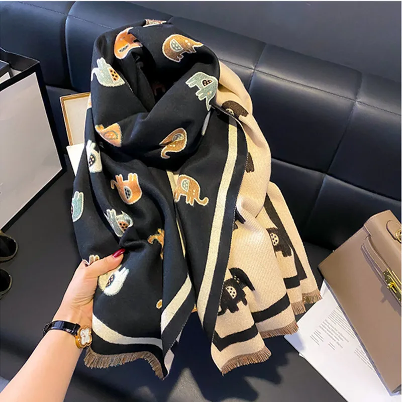 2023 New Women Winter Scarf Cashmere Pashmina Shawls and Wraps Bufandas Bird Print Warm Thick Scarves Blanket for Lady