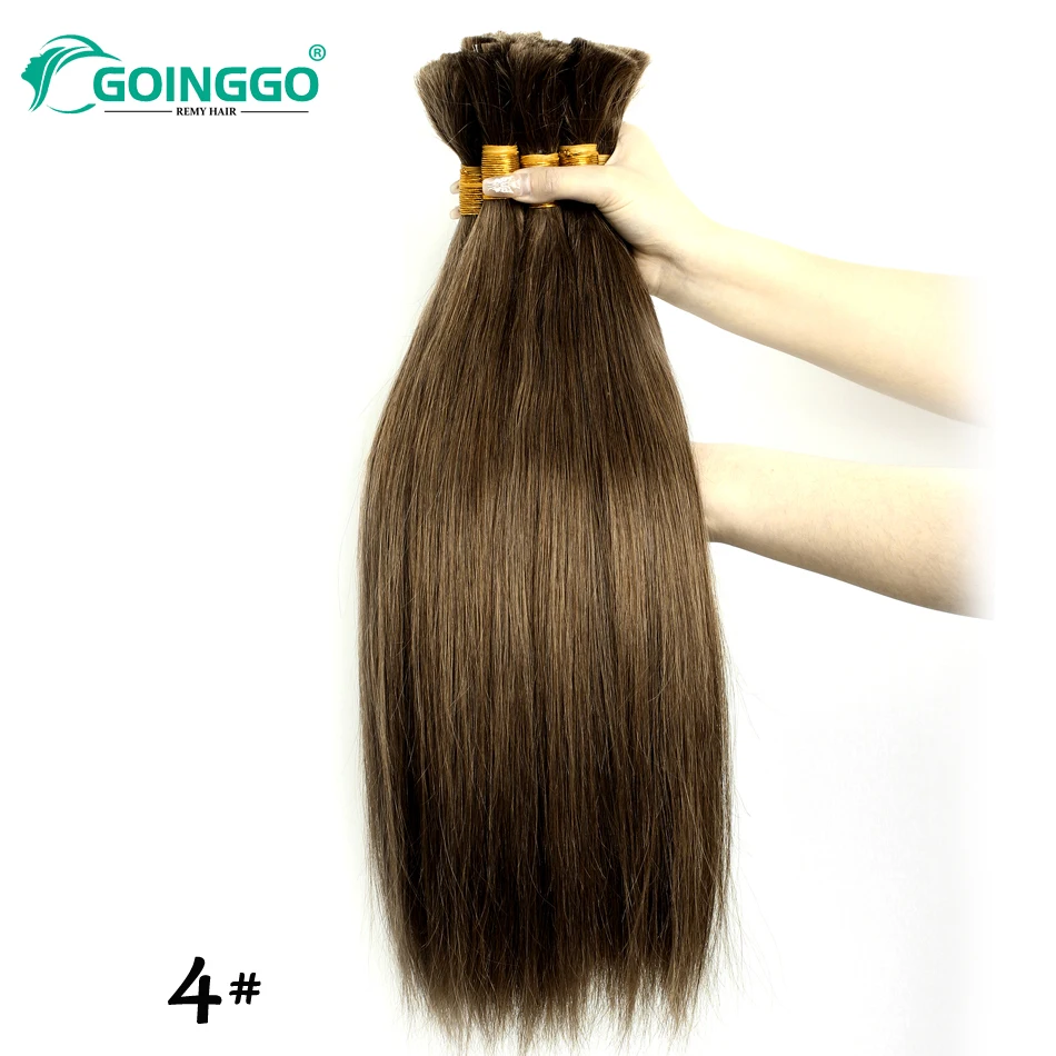 4#Chocolate Brown Straight Bulk Hair Extension Human Hair 16-28 Inch Crochet Hair Extension 100G Human Hair Bulk For Braiding