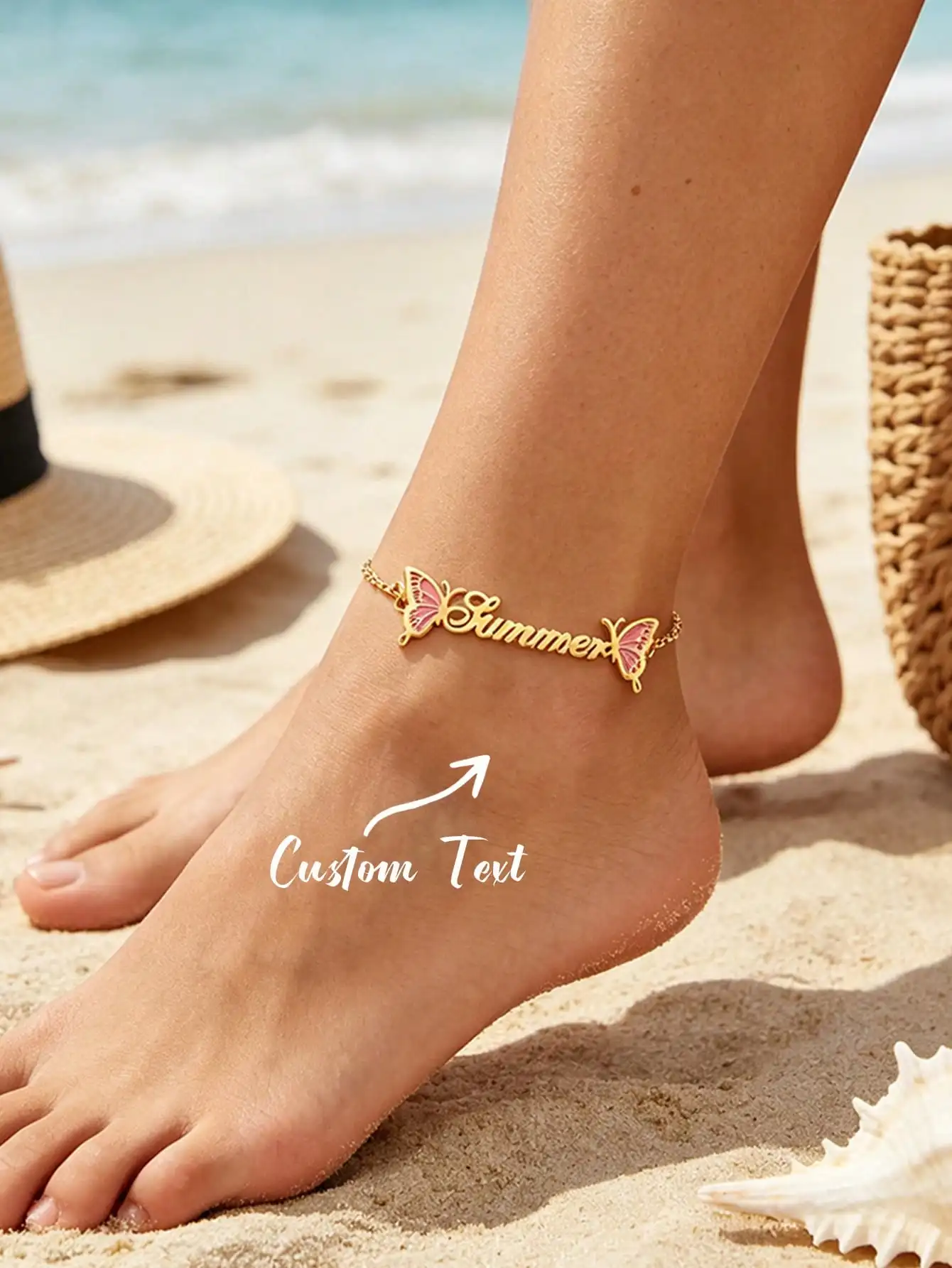 Customized Butterfly Name Anklets Stainless Steel Personalized Name Ankle Bracelet Femme Summer Beach Leg Chain Jewelry
