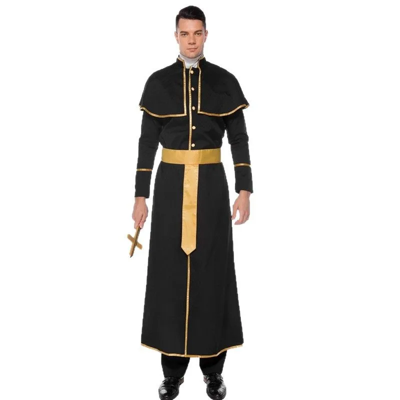 Bla Priest Costume Men's Missionary Stage Performance Outfit loween eyes Maria Priest Long Robe Traditional Chinese E...