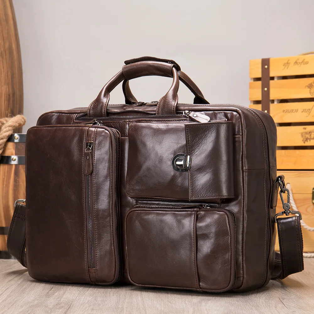 New leather multifunctional backpack, men's large capacity retro diagonal shoulder bag, hand-held briefcase.