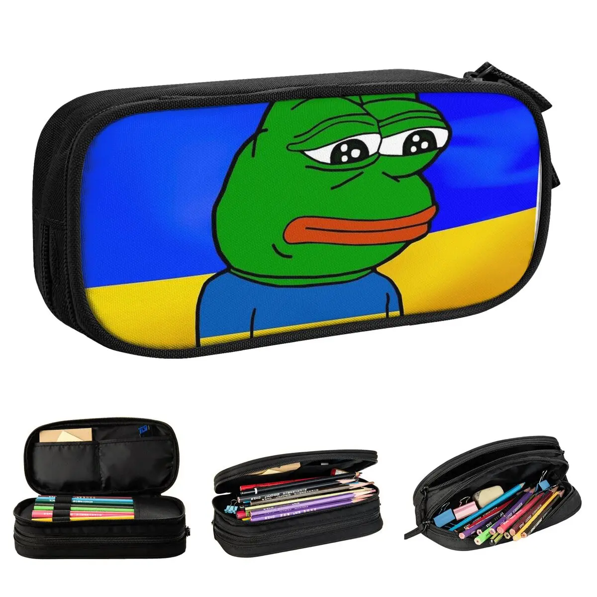 

Sad Ukrainian P-Pepe Frog Pencil Cases Pencilcases Pen for Girls Boys Large Storage Bag Office Zipper Accessories