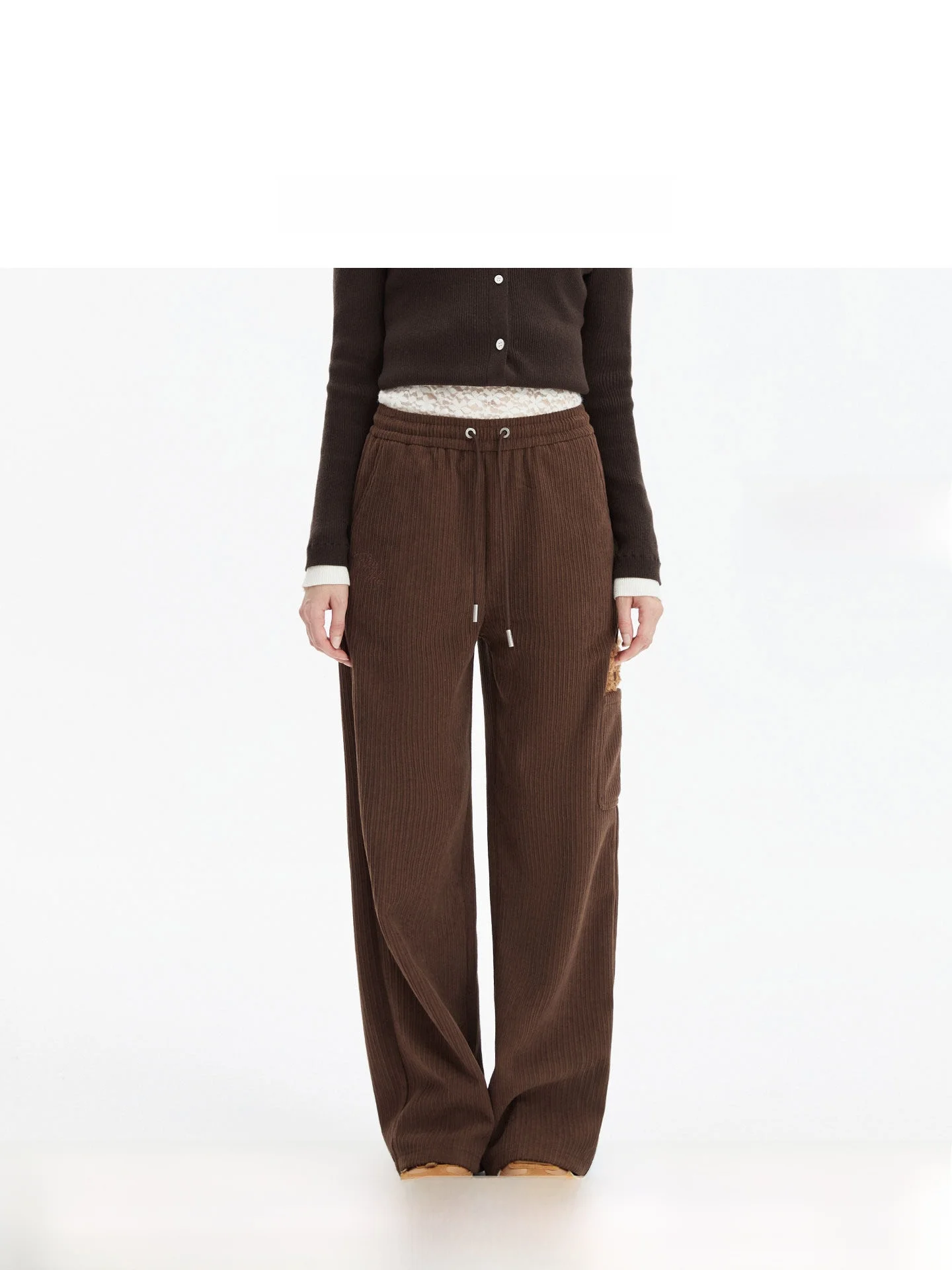 

Noisy Teddy Winter 2025 Women's Casual Fce Lined Pure Color Elastic Dstring Long Pants Warm Comfortable Cotton Polyester