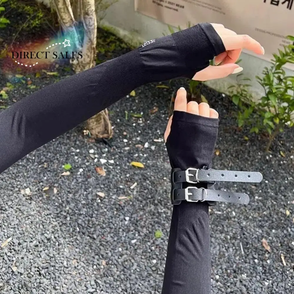 

Long-sleeved Glove Gothic Punk Black Arm Cover Spandex Elastic Y2K PU Wristband Half Finger Cool Solid Color Sleeve Party