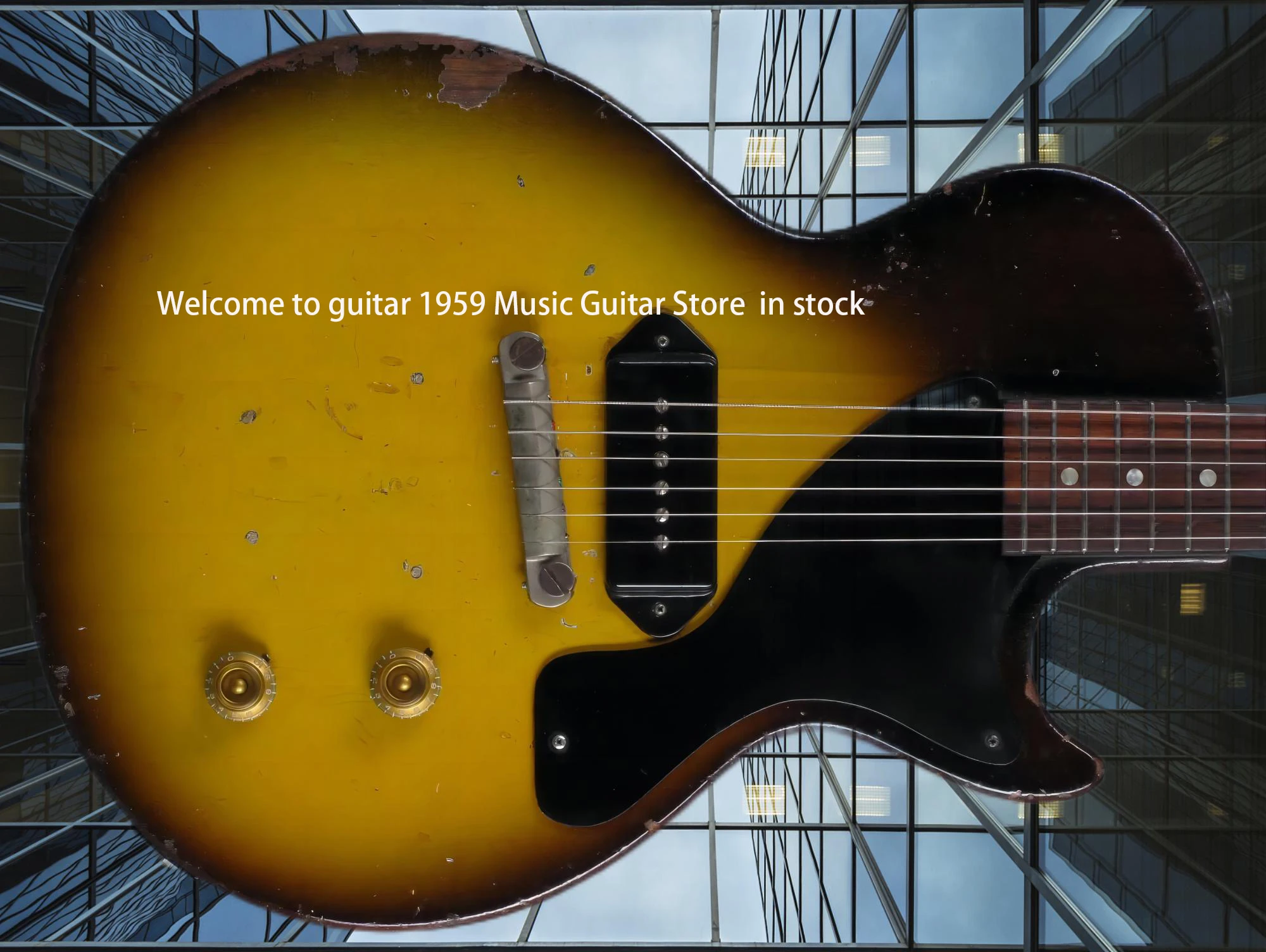 Rare 1957 Junior Sunburst  Dark Brown Heavy Relic Electric Guitar One Piece Mahogany Body & Neck, P90Dog Ear Pickup, Wrap around