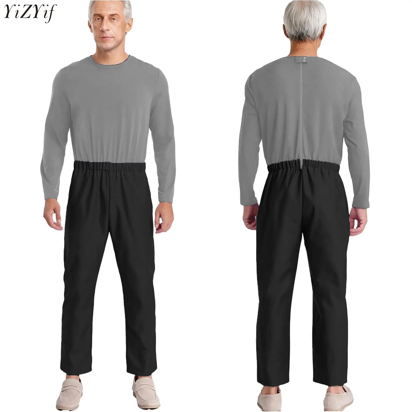 

Мужской рекламный комбинезон с особыми потребностями Альцгеймера, комбинезон с круглым вырезом и длинными рукавами, эластичной резинкой на талии, молнией сзади, комбинезон с цветными блоками