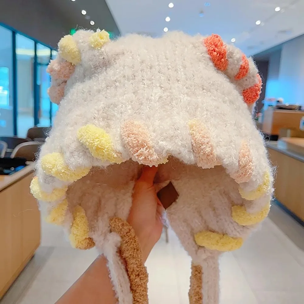 

Lightweight Warm Ear Knitted Fleeces Hat Elastic Adjustables Kid Ear Protection Cap Tassels Straps Windproof