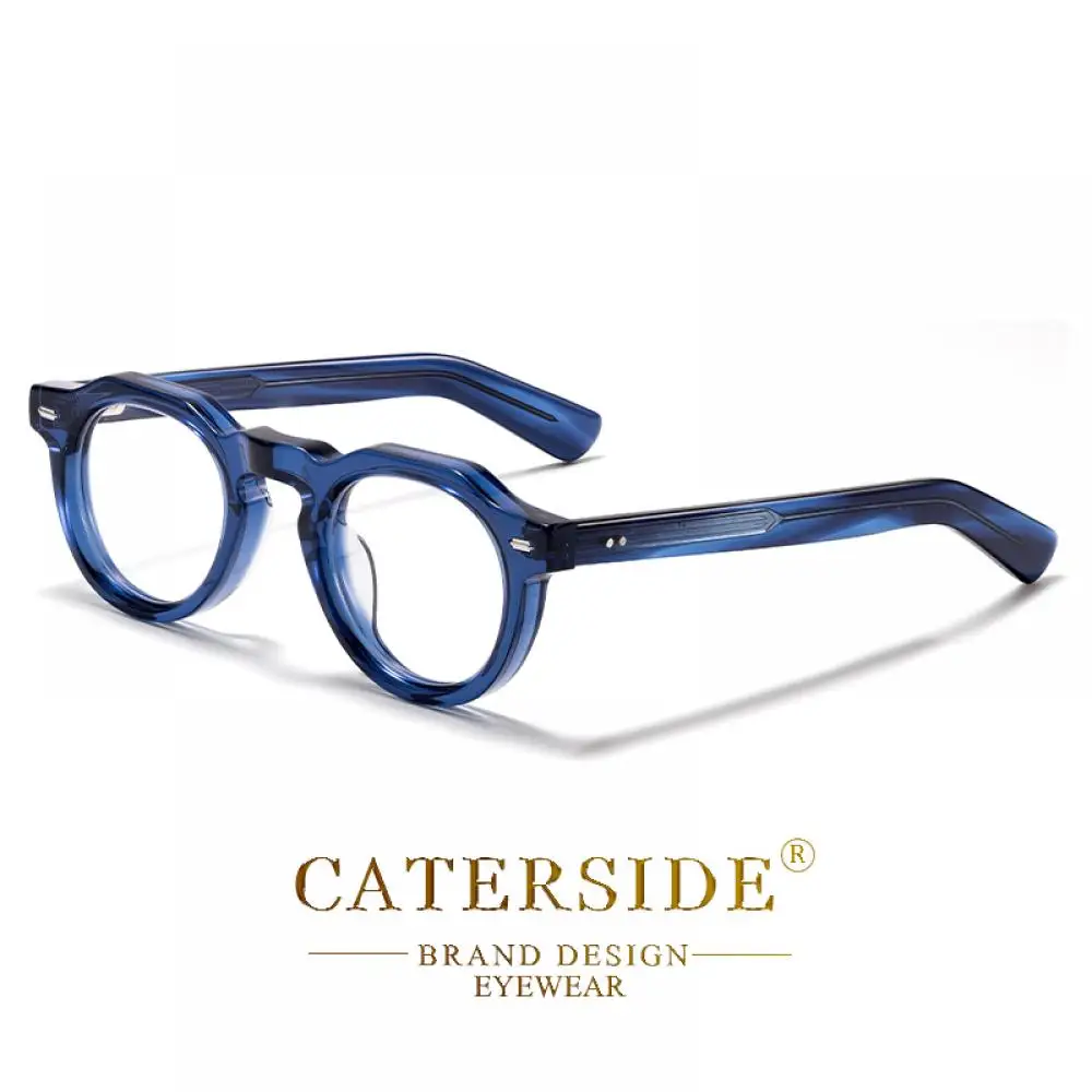 CATERSIDE Neue Retro Herren-Brille mit Flachspiegel, Premium-Acetat, runder dicker Rahmen, Damen-Business-Freizeit-Modebrille – Detail 14