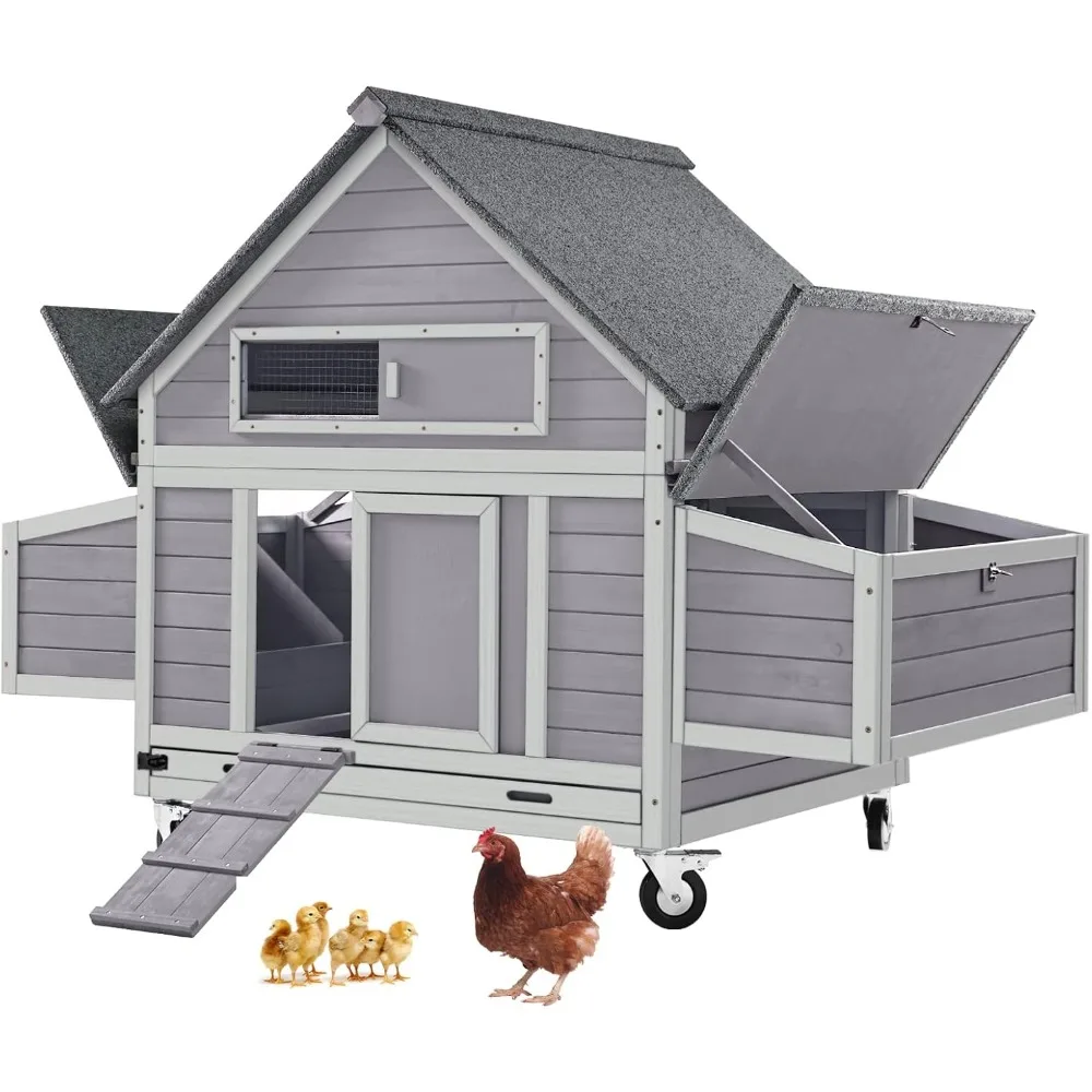 

Chicken Coop Movable Large Duck Cage On Wheels Outdoor Rabbit Hutch Wooden Hen House with Two Nesting Boxes