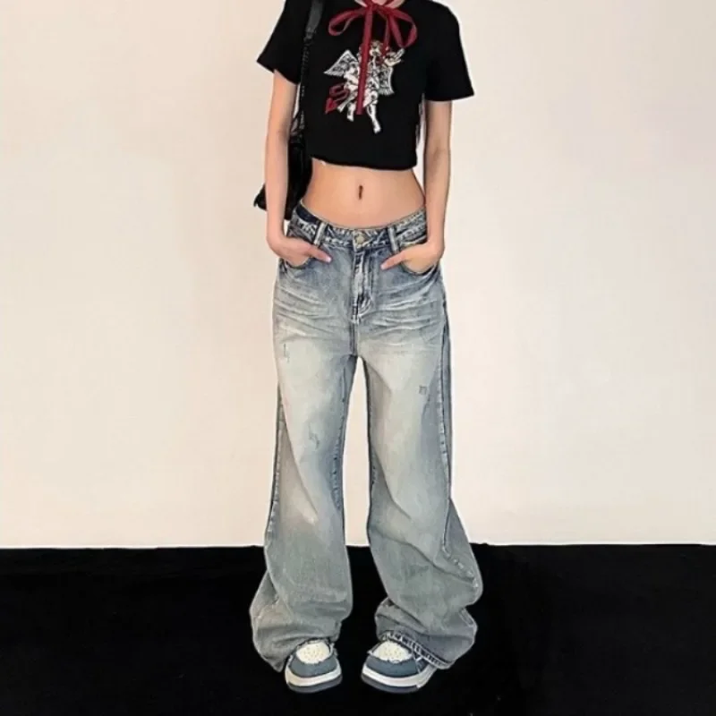 Deeptown Y2K Retro Distressed Baggy Jeans Women Vintage 90s Streetwear Oversized Denim Pants Korean Grunge Hippie BF Trousers