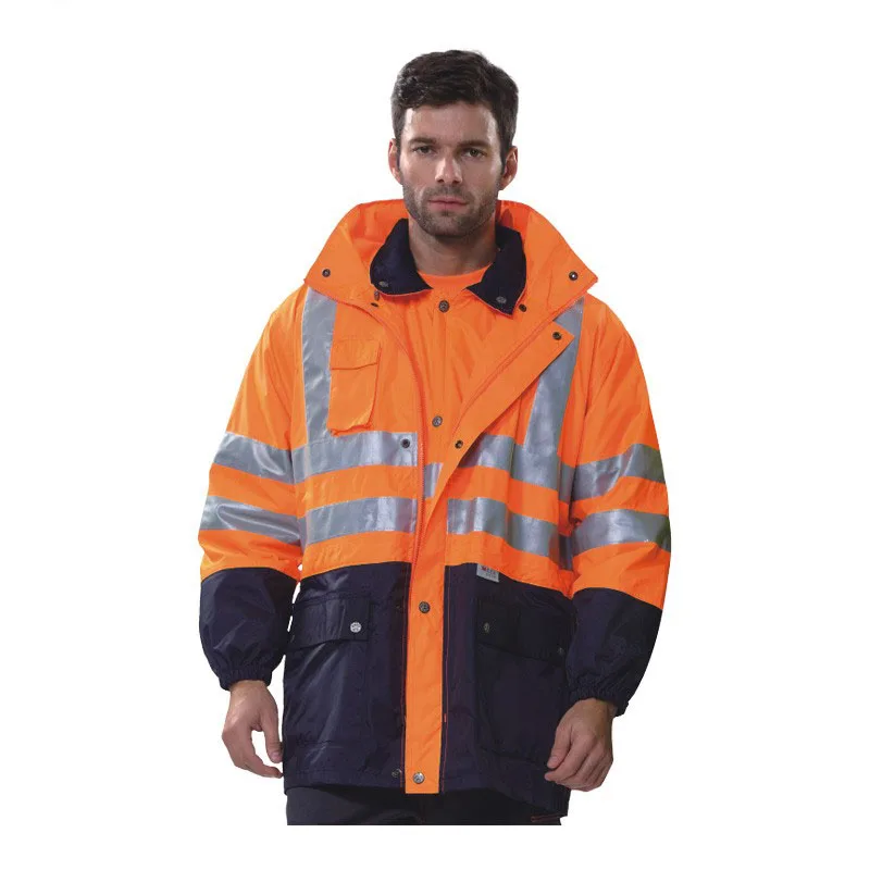 High Visibility Waterproof Safety Jacket Detachable Cotton Liner Reflective Men\'s Construction Workwear Warm Parka for Winter