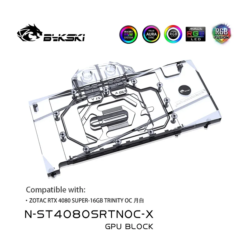 Bykski GPU Block for ZOTAC RTX 4080 SUPER-16GB TRINITY OC Video Card Water Cooling / Full Cover / ARGB Light N-ST4080SRTNOC-X