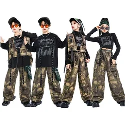 Kids Hiphop Clothes Camouflage Pants Dance Performance Outfits Boy Girl Hip Hop Street Wear Costume Child Tracksuits y2k Set