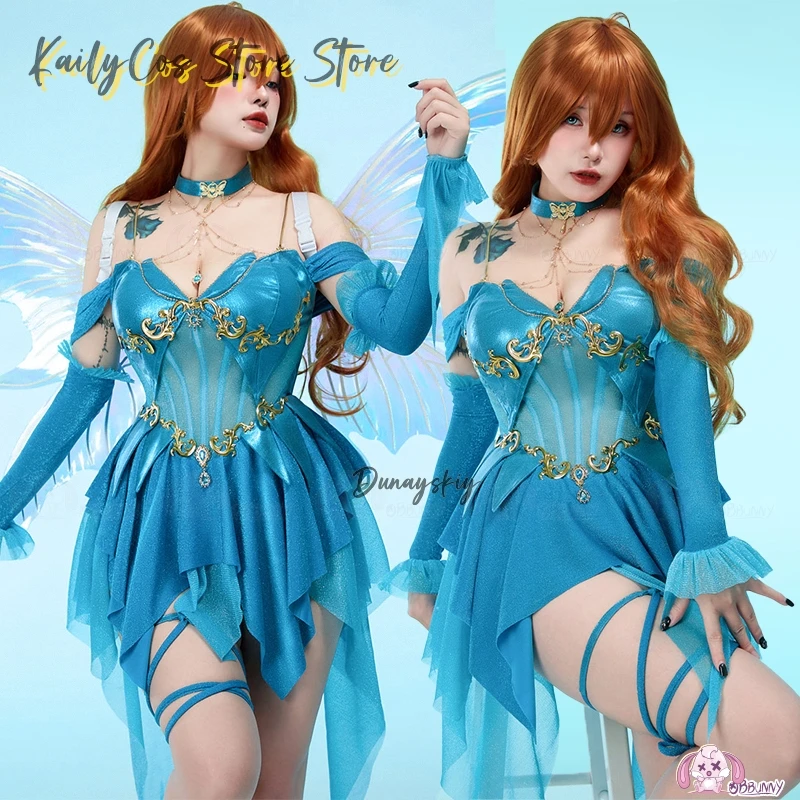 

Doujin Bloom Cosplay Derivative Sexy Lingerie Blue Dress Cosplay Costume Original Design For Women Sexy Bodysuit Halloween