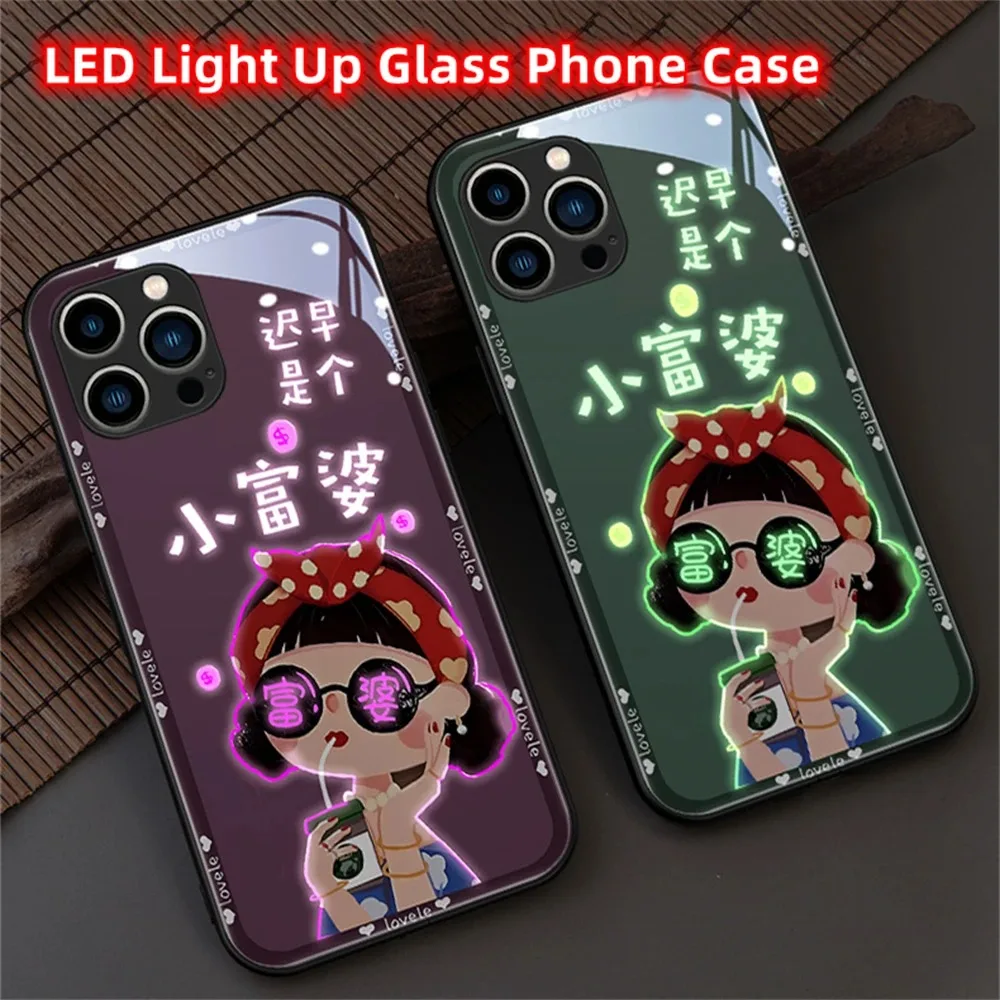 

2024 Cute Money Girls LED Light Up Glow Luminous Phone Case For iPhone 15 14 13 12 11 Pro Max Plus Mini X XS XR SE2020 6 7 8