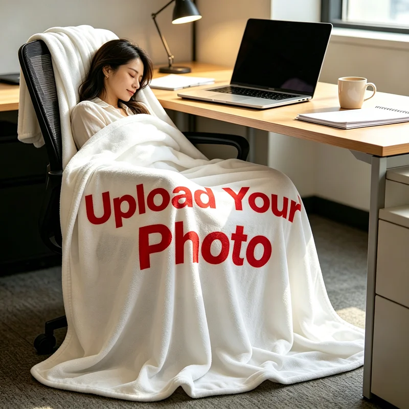 Flannel Nap Blanket Customization with Photo Upload, Single-Sided Printing of Photos, Images, Patterns, Original White on Back