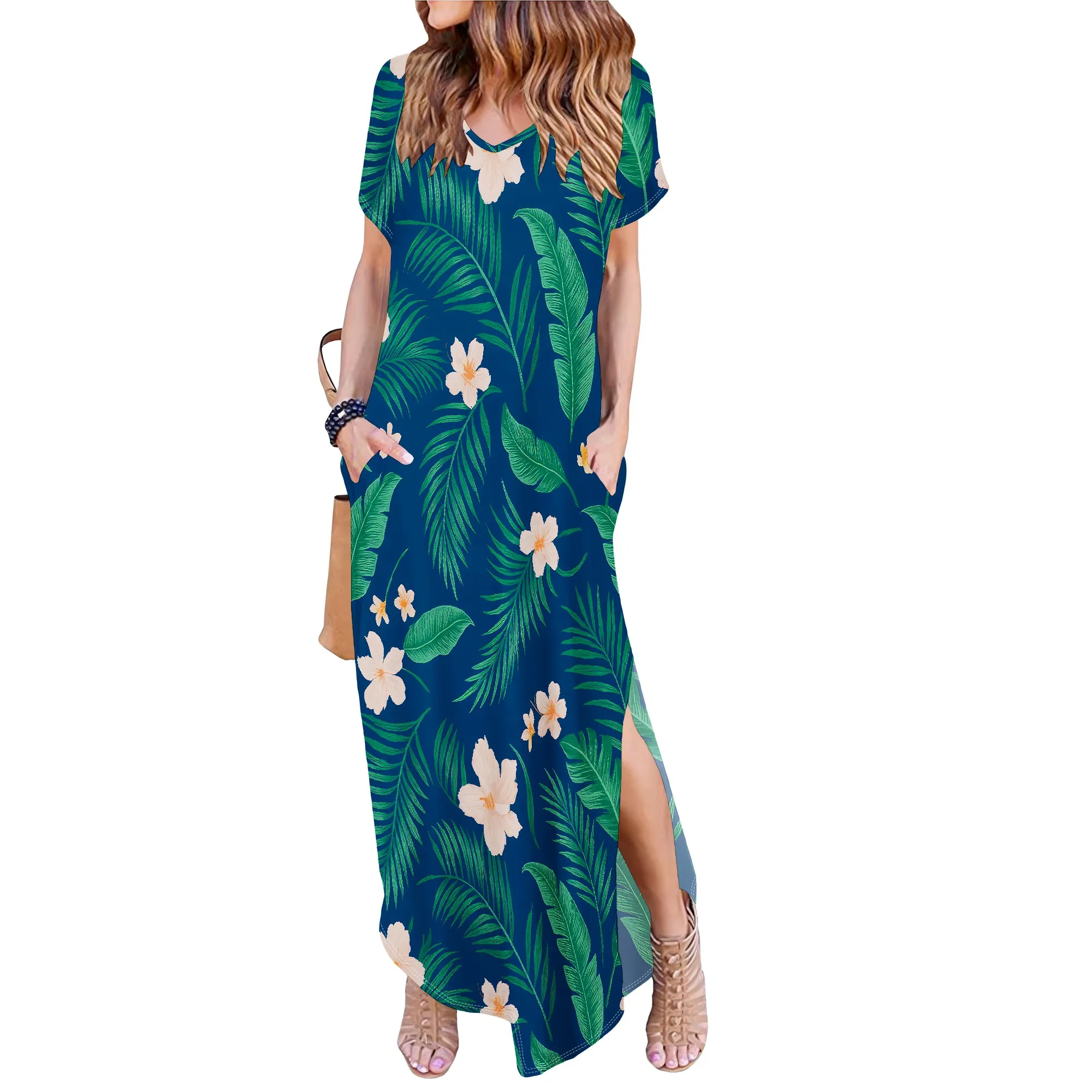 

Women's Summer Maxi Dress Casual Loose Pockets Long Dress Short Sleeve Split Maxi Dresses